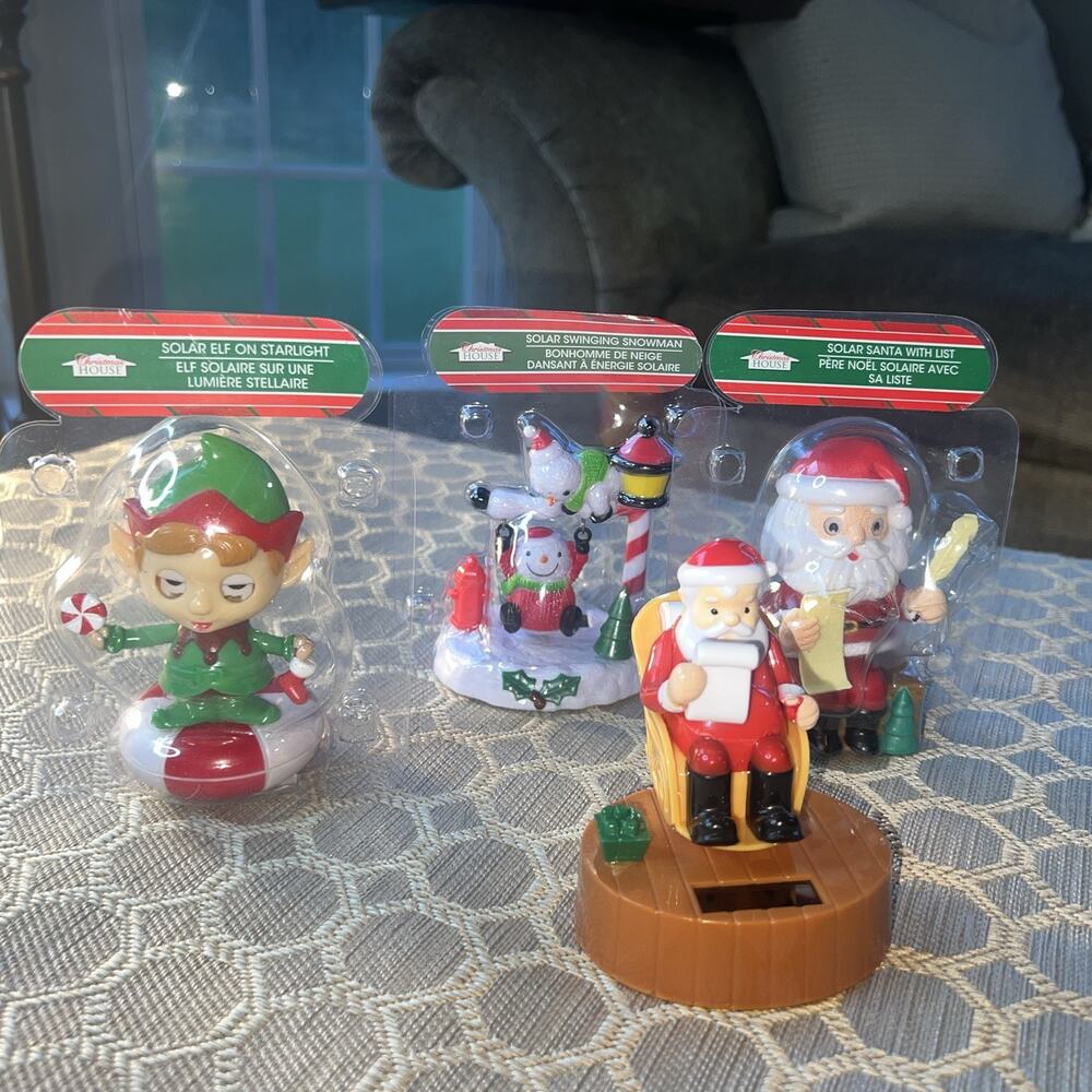HOLIDAY Themed solar powered dashboard dancers Lot 4- Santa w List, Snowman, Elf